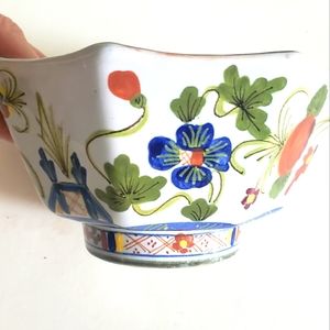Bowl - Vintage Sigma Faenza Carnation Italian Ceramic Octagonal - 5.5"Dia